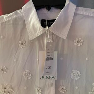 J Crew Collection White Blouse with Sequin & White Beads Flowers